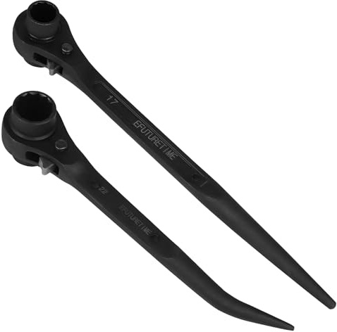 efuturetime 2x Chiave Cricchetto per Ponteggi, Cricchetto da 17/19 mm con Impugnatura Diritta + 19/22 mm con Impugnatura Curva, per Ponteggi Reversibile in Cr-V, Nero