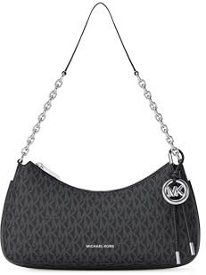 Michael Kors Nolita Medium Chain Pouchette Bag, Silver-Tone Hardware/Signature Coated Twill/Black