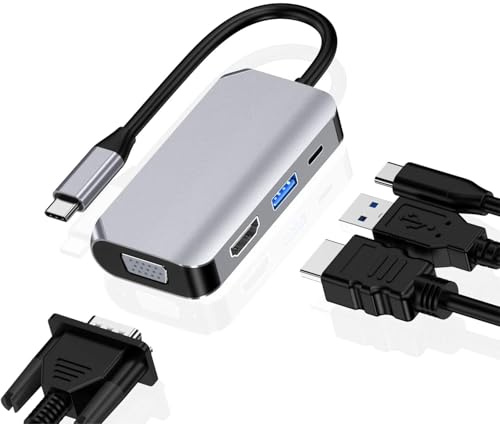 Worldwidetraders USB C Aadapter Hub, 4 in 1 USB Type C to 4K HDMI,VGA,USB3.0 & USB-C PD Multiport Dock Station Compatible with MacBook Series, Chromebook, Zenbook etc Type C Devices