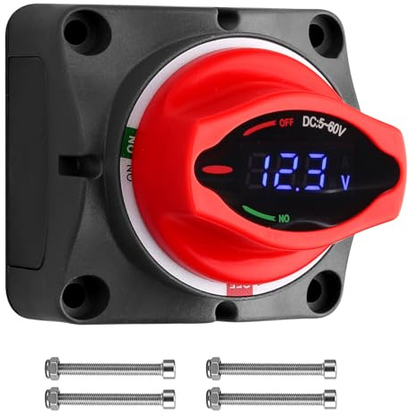 ALLmeter Interruptor de Batería Digital 12V 250A, Interruptor Principal de Batería con Pantalla LED 12V, Interruptor de Apagado de Emergencia 5-60V CC, Impermeable IP45 para Auto, Caravana, Barco