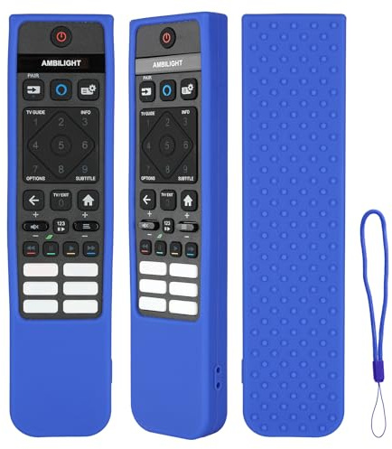 Funda para Mando a Distancia de Silicona Compatible con Philips SRC-3215-01 SRC-3215-06 SRC-3216-12 SRC-3216-06S TV Mando a Distancia Cubierta Protectora antigolpes con un cordón (Azul)