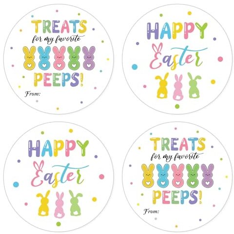 LIJUGITF 72pcs Easter Gift Tags Stickers, 2 Round Happy Easter Decorations Stickers, Writable & Self-Adhesive Easter Labels for Gift Boxes, Envelopes, Party Favors and Candy Bags