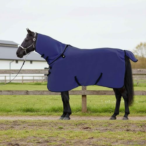 QUAHEAS Coperta per cavallo, blu navy, 95 cm, in poliestere, con rivestimento sfoderabile, regolabile, traspirante e impermeabile, per pascolo, stalla, paddock, all'aperto e inverno, resistente agli