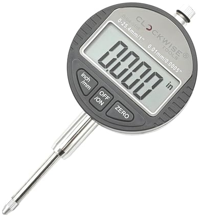 Clockwise Tools Digital Indicator, DIGR-0105 0-1 Inch/25.4mm, Inch/Metric Conversion, Auto Off