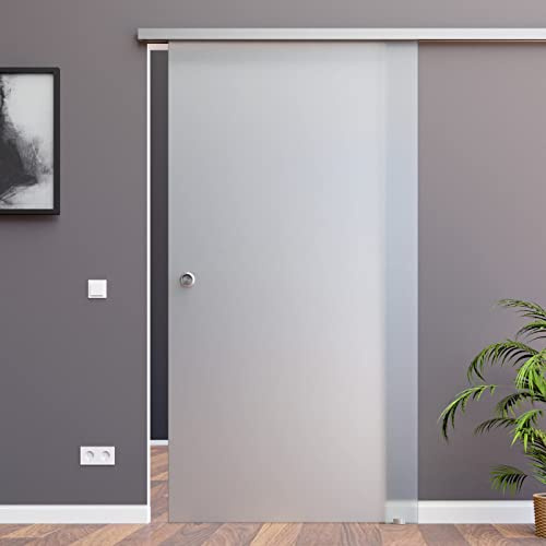 BS-775D-AS: Schiebetürsystem ESG 775x2050x8mm Dekor S, vollsatiniert; Schienensystem ALU SlimLine SoftStop; Griffmuschel