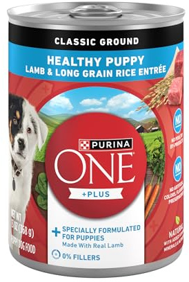 Purina ONE Plus Wet Puppy Food Classic Ground Healthy Puppy Lamb and Long Grain Rice Entree - (Pack of 12) 13 oz. Cans