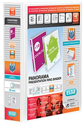 Elba A4 2 D-Ring Binder, 50mm Capacity, 70mm Spine, Presentation Folder with Customisable Cover, Portrait, White (Single)