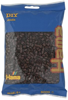 Hama Perlas 201 – 12 bolsas de perlas para planchar con aprox. 3.000 cuentas de colores Midi para manualidades con diámetro de 5 mm en marrón, diversión creativa para niños a partir de 5 años