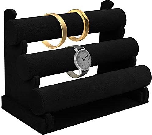 Kurtzy Porta Gioielli Donna da Tavolo in Velluto Nero (3 Livelli) Espositore Gioielli 30 x 17 x 23 cm - Organizer Gioielli, Porta Orologi, Porta Collane e Braccialetti - Espositore Collane Rimovibile