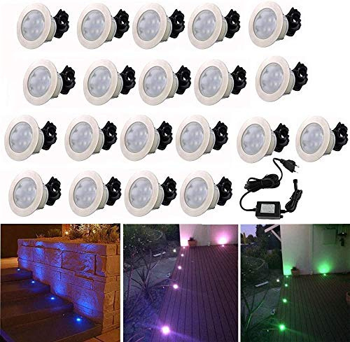 CHNXU Spot Encastrable LED pour Terrasse,Spot Encastré en DC12V IP67 Etanche Ø60mm Acier Inoxydable Exterieur luminaire,Eclairage pour Jardin,Couloir (rgb, 20 kit)