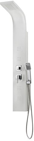 Edouard Rousseau - Colonne de Douche Hydromassante Tonga - Picots Anticalcaire, 4 Panneaux Frontaux de Jets Pluie - Flexible 1,50 m - Blanc