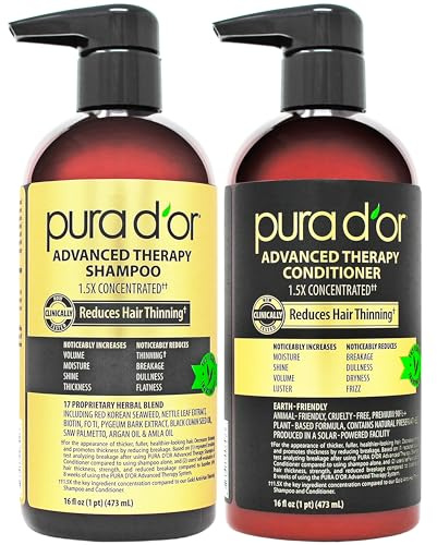 PURA D'OR Advanced Therapy Biotin Shampoo & Conditioner Hair Care Set For Hair Thinning, CLINICALLY TESTED Effective Results, Herbal Hair Thickening Products For Women & Men, 16oz x2
