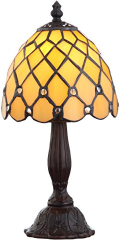 JONATHAN Y 12.5 Bronze Tiffany-Style LED Table Lamp, Handcrafted Ivory Stained Glass Bell Shade with Jewels, Traditional Resin Accent Lamp for Bedroom, LED Bulb Included JYL8015A