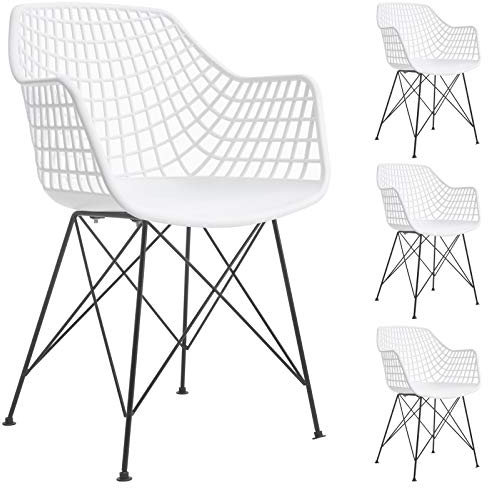 IDIMEX Gartenstuhl Alicante im Retro Design, Stühle Küchenstuhl Essstühle Armlehnstuhl, im 4er Set, Kunststoff in weiß