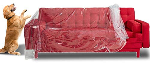 2 Pack Furniture Clear Cover Plastic Duty Water and dustproof Resistant Sofa Slipcover Plastic Sofa Cover Protection Covers for Moving Long Term,118 x 78（300CM*200CM)