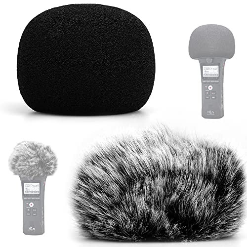 Windscreen Muff Furry and Foam Microphone ChromLives 2 Pcs Windscreen compatible with Zoom H1 H1n Apogee Mic, Zoom Mic Artificial Black Fur Wind Screen Wind Muff