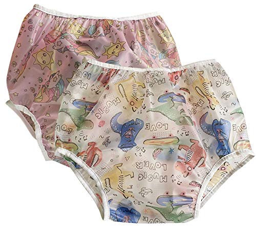 Wiederverwendbare waschbare wasserdichte Inkontinenz-Unterhose für Patienten, Ältere, Erwachsene, Männer und Frauen, 2 Packungen (Pink und Dinosaurier, XXL)