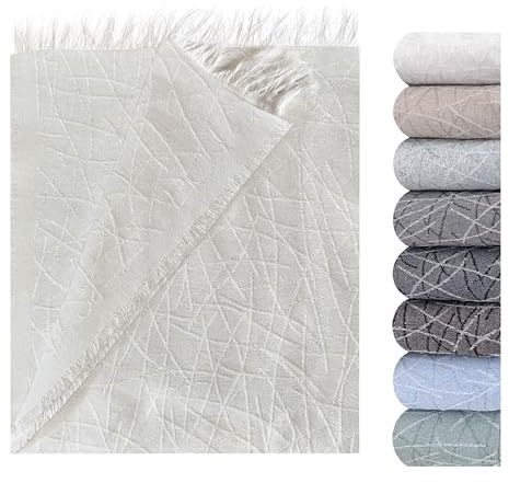 GFD Textiles - Colcha Foulard Lagos Blanco Beige 230x290 cm | Manta Plaid Foulard Protectora para Sofá Grande y Cama King | Diseño Jacquard