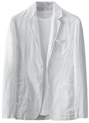YIOLEAMP Blanco Algodón Lino Traje Capa De Los Hombres Primavera Verano Color Puro Delgado Casual Negocios Delgado Blazer Chaqueta, blanco, XXL