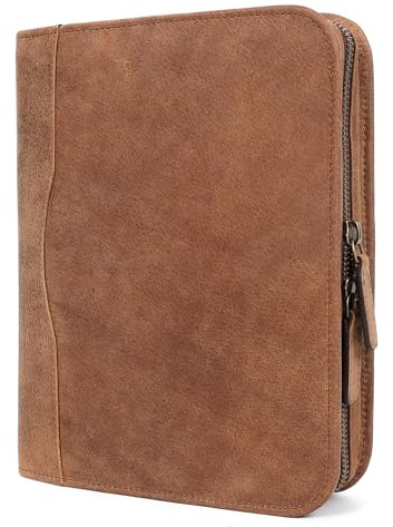 ELIZO Leather A5 Portfolio Padfolio Folio A5 Notebook Journal Cover Planner Binder Small Mens Business Work Folder Organizer (Saddle)