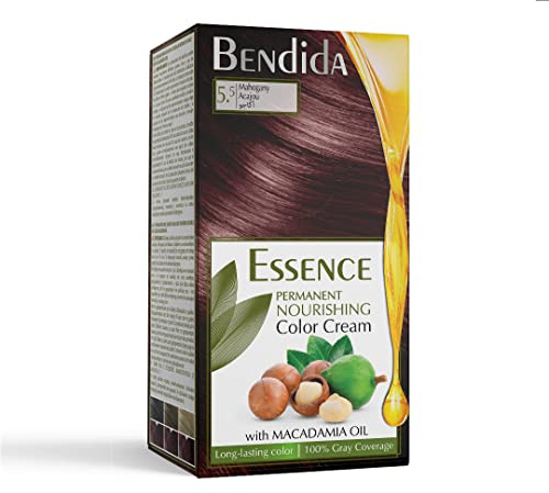 Bendida Coloración Permanente 120 ml con Aceite de Macadamia y Oxidante 6% | Cobertura 100% de canas & brillo duradero | Tinte Permanente | color crema nutritiva (5.5 caoba)