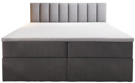 Palermo Boxspringbett mit Bettkästen H3 Matratze mit Topper (Grau, 160 x 200 cm)