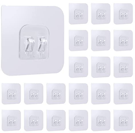Vesaneae 32 Piezas Ganchos Adhesivos Potentes Transparente Impermeable,10 Kg (MáX.) Gancho Adhesivos de Pared,Gancho multiusos Reutilizables para adherirse a puertas en baños,Cocinas,Garajes
