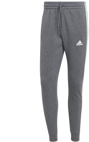 adidas Herren Essentials Fleece 3-Stripes Tapered Cuff Pants, dark grey heather, XL