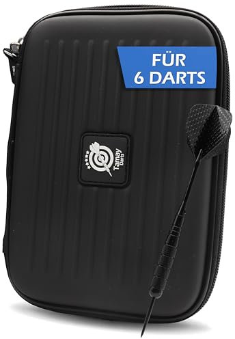 Darttasche Premium I Optimaler halt für 6 Steeldarts oder Softdarts I Dart Tasche zum Schutz Ihrer Dartpfeile I Hard-Case Dart Wallet mit vielen Taschen für Flights, Spitzen und weiterem Darts Zubehör