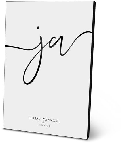 ARTFAVES® Personalisiertes Bild - JA! No.2 - Geschenk für Paare, Hochzeit, Kennenlerndatum, Hochzeitstag als Poster 21 x 30/30 x 40 cm ohne/mit Rahmen oder als Holzbild