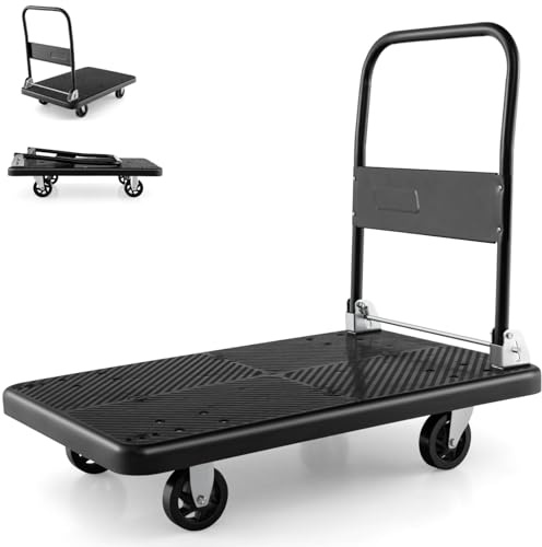 GiantexUK 200KG/400KG Folding Platform Trolley, Heavy Duty Sack Dolly Hand Truck with Wheels & Handle, Utility Flatbed Cart for Home Office Supermarket Warehouse Moving (92x60x87cm, 400kg)