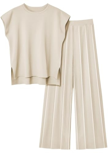 Veriliss Two Piece Outfits for Women Co Ord Sets Knited Sweater Set Tracksuit Pullover Tops Elastic Waisted Pants Lounge Wear(Apricot,M)