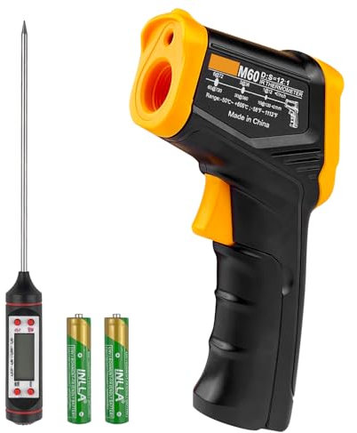 Gvolatee Thermomètre Infrarouge Numérique, -50°C~600°C Thermometre Laser Emissivité Réglable, Thermometre Cuisine, Pistolet Temperature Laser Sans Contact, pour Cuisine/Pizza/Industrie/Réparation