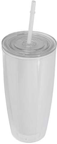 Fdit Bicchiere a Doppia Parete di Grande capacità, Tazza per Acqua Riutilizzabile con Cannuccia e Coperchio, Lavabile in Lavastoviglie per Palestra, Ufficio, Viaggi (WHITE)