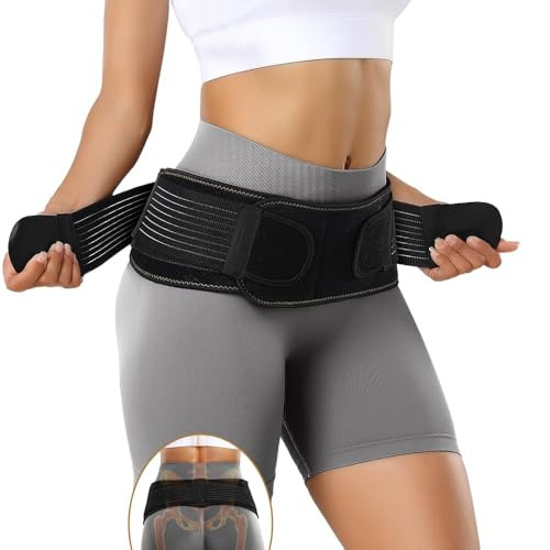 FORTEMOTUS Cinturón Sacroilíaco, Cinturón Ciática para Mujeres y Hombres, Banda de Soporte Cadera Si Cinturón Articulación para Aliviar Ciática, Dolor Pélvico, Artrosis Fémur, Dolor Espalda, L