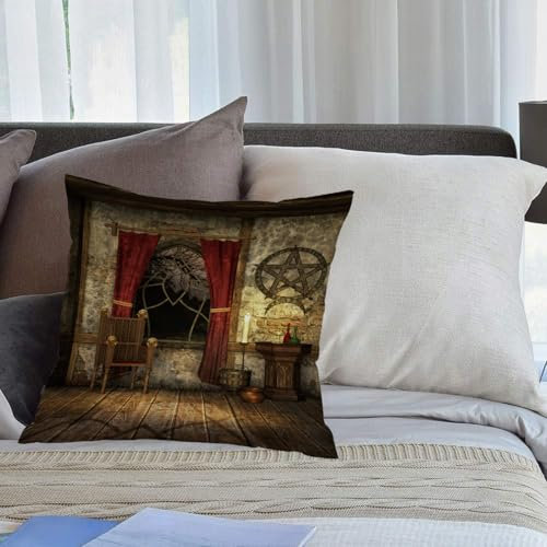 EMCLKS Designs Kissenbezug Männer/Frauen/Jungen/Mädchen Wohnzimmer Schlafzimmer Sofa Stuhl Kissenbezüge,Gotische Kammer mit Fenster,45x45cm