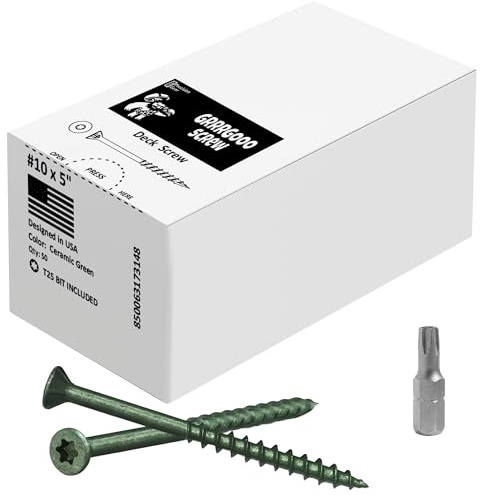 Decking Screws - #10, 5 Inch, Green, 50 Pcs Long Star Head Wood to Wood Screws - Exterior Wood Screws for Outdoor Decking, Construction, Woodworking Projects & Furniture - Heavy Duty Deck Fasteners