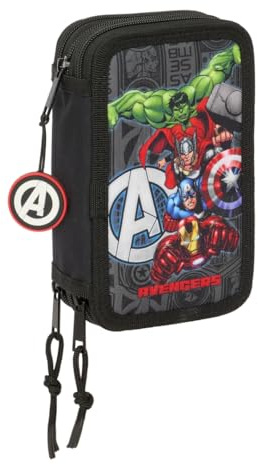 safta Avengers Vendetta - Trousse Scolaire avec 37 Outils Inclus, Trousse pour Enfant, idéale pour Les Enfants de 5 à 14 Ans, Confortable et Polyvalente, qualité et résistance, 12,5 x 5,5 x 19,5 cm,