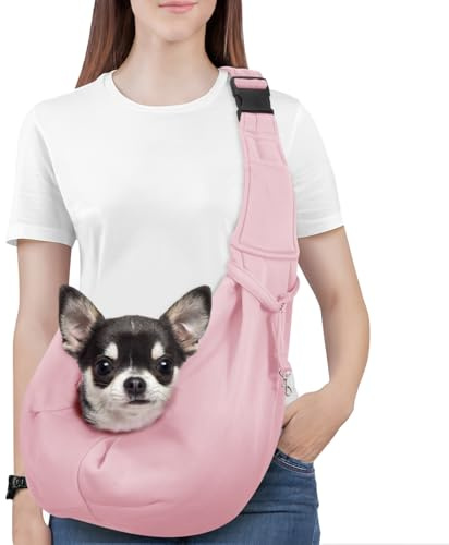 Pawaboo Dog Sling Carrier for Small Dogs, Reversible Hand Free Dog Carrier Sling with Adjustable Strap Buckle & Safety Leash, Carriers Backpack for Carry Small Dogs and Cats, Up to 12lbs,Light Pink