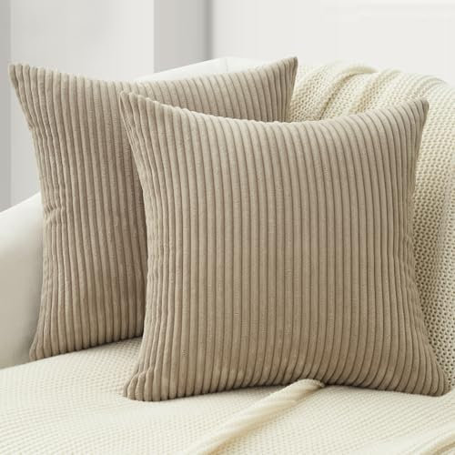 Topfinel 2er Set Taupe Kordsamt Kissenbezug 50x50CM Weich Dekorative Moderne Kissenbezüge Kissenhülle Dekokissenbezug Sofakissen Dekokissen Boho Deko für Sofa Schlafzimmer Wohnzimmer Balkon