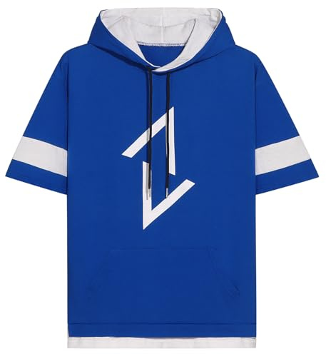KENAIJING Felpa Maniche Corte Uomo Felpa Sweatshirt Stampa Maglietta con Cappuccio Cotone T-Shirt (2XL, Blu Scuro)
