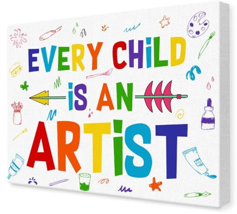 Inspirational Quotes Wall Art for Kids,Every Child Is an Artist Canvas Wall Art,Positive Motivational Wall Decor for Nursery Classroom Kids Room Home Office