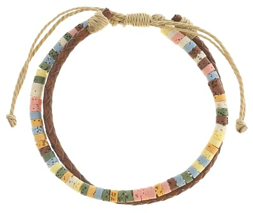 Made by Nami Bracciale Uomo Donna Pietra Lavica Corda Intrecciata Regolabile Surf Boho