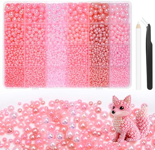 Morcheiong 10000 cuentas de media perla con parte trasera plana de 3 a 8 mm para decoración de uñas, maquillaje, vestidos de boda, gorras de graduación, bolsas, manualidades (rosa)