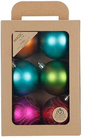 Inge-glas Weihnachtskugeln Kunststoff 8cm 12er Set - bruchsicher & mit Glitzer Muster - Christbaumkugeln für Weihnachtsbaum - Weihnachtsbaumkugeln & Christbaumschmuck Bunt - Mille Fiori