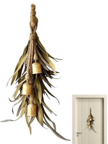 Campanas Doradas,Corona Navideña para Puerta,Guirnalda de Hojas Verdes para Decoración de Porche Sala Ventana Mesa Cocina Pared Chimenea y Armario - Festivo de Otoño e Invierno