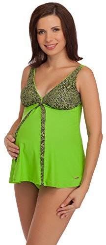Be Mammy Premamá Trajes de Baño 2 Piezas Tankini Ropa Verano Maternidad MujerC1R92N (Verde/Grafito, 42)