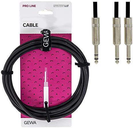 GEWA Cable de inserción Pro Line 1,5 m, negro, conector REAN, 1x clavija estéreo de 6,3 mm - 2x clavija mono de 6,3 mm, 190720