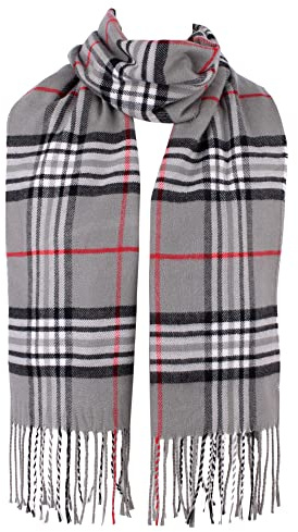 Hat To Socks Écharpe Hiver Classique Unisexe à Carreaux - Étole Tartan Douce et Chaude pour Homme et Femme (Gris)