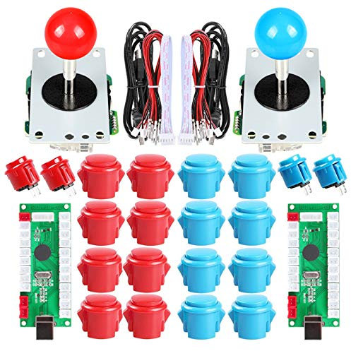 EG STARTS 2 Player USB Controller To PC Game 2x 5Pin Stick + 4x 24mm Push Button + 16x 30mm Buttons For Arcade Games DIY Cabinet Kits Parts Mame SNK KOF Raspberry Pi Retropie Projects & Red/Blue